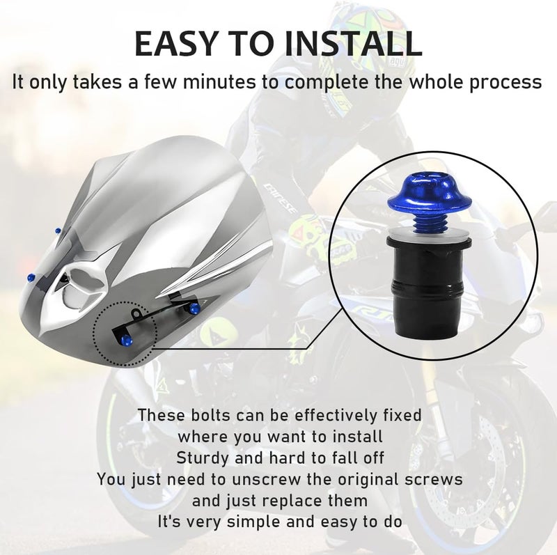 KVAEY 10 PCS Motorcycle Windshield Bolt Screw Kit, Aluminum Alloy Windscreen Mounting Bolt Screws, Universal Windshield Screws Bolts Nuts for Motorcycle Fairings, Car Accessories (Blue) - Image 4